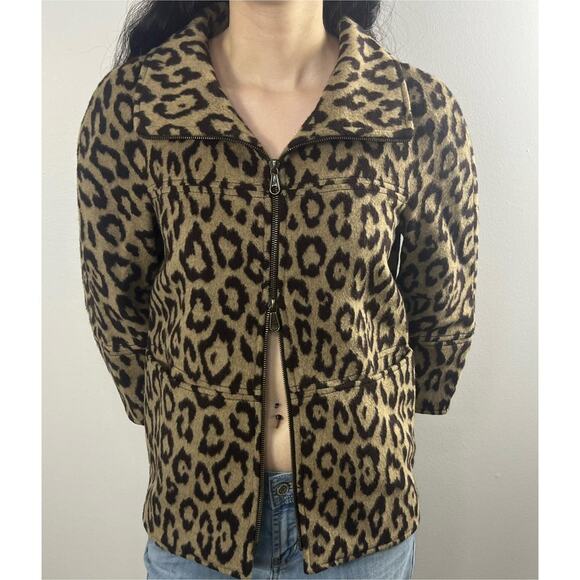 Carlisle Leopard Print Jacket Size 2 Wool Angora Blend Mob Wife - Picture 2 of 6